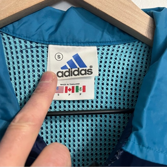 ADIDAS Vintage 90's Three Stripe Full Zip Blue Color Block Windbreaker Size S - Picture 12 of 13